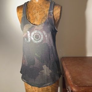 Rubee CoutureStitched Edge Camouflage Racer Back Tank With Joy InSilver Sequins